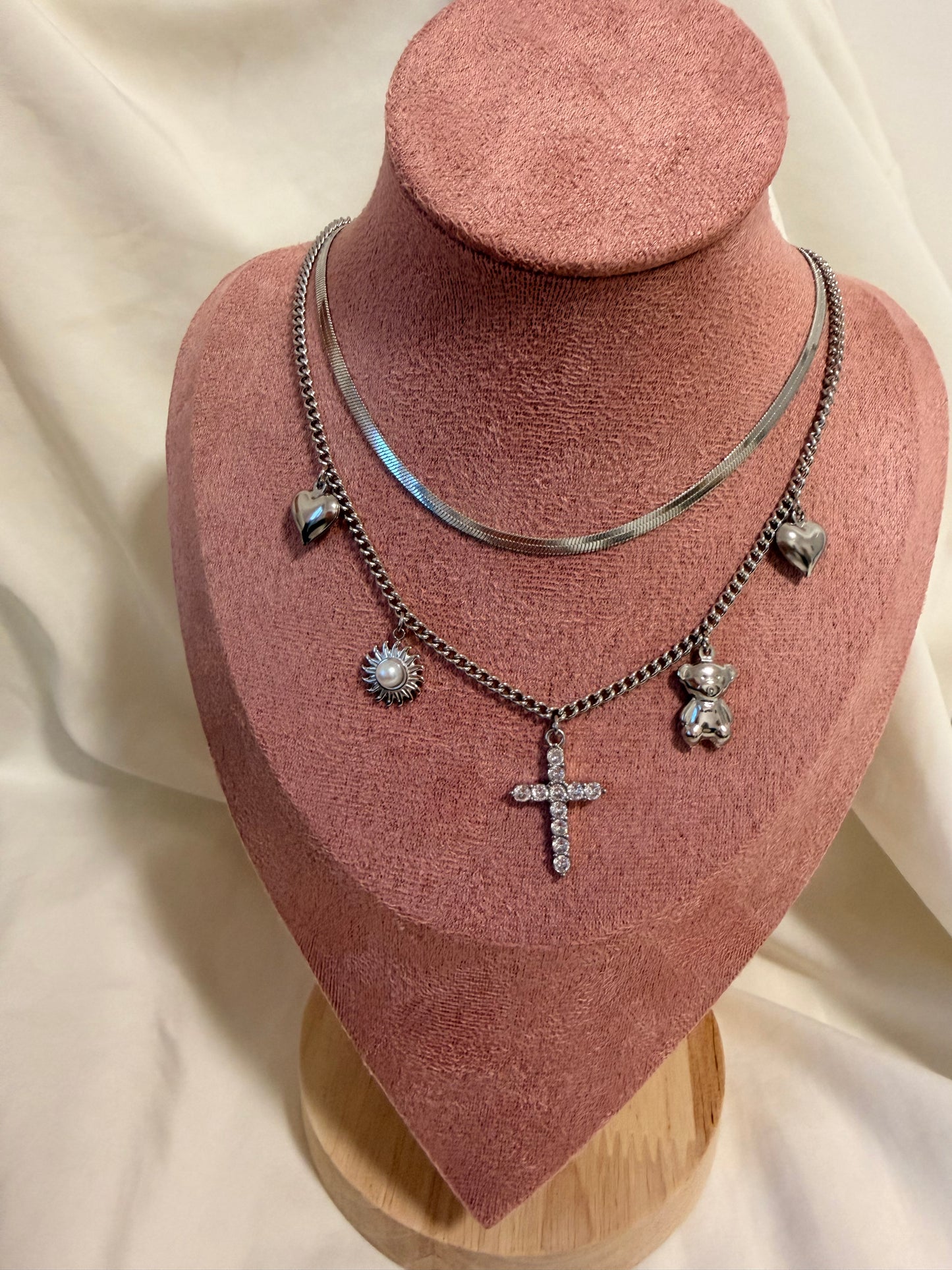 Collana Anna Special  in acciaio inox con doppia catena e ciondoli