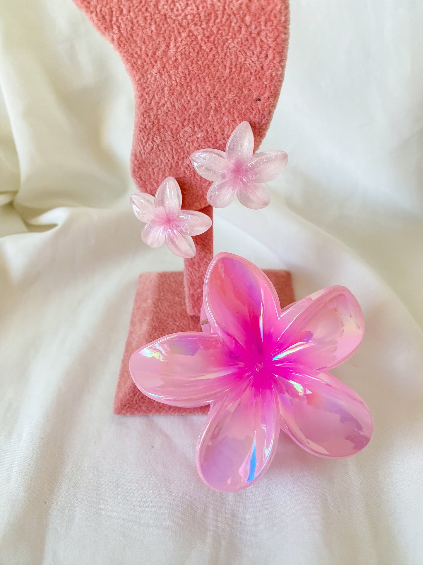 Combo orecchini+ pinza fermacapelli “FLEUR” colore rosa