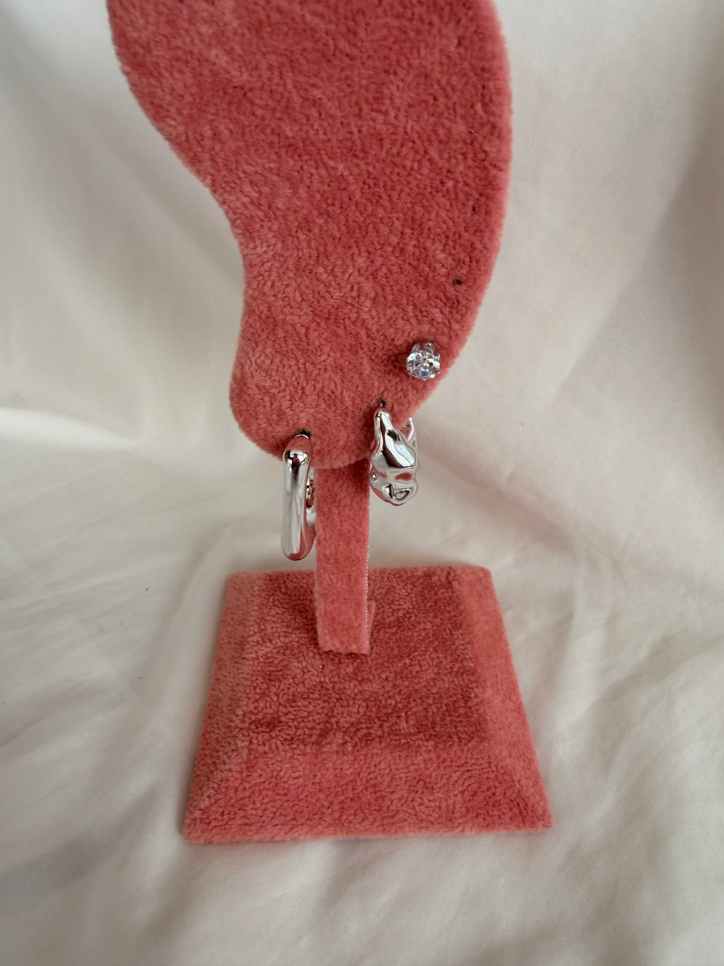 Set orecchini Raffaella in plastica e acciaio inox a lobo in oro e argento