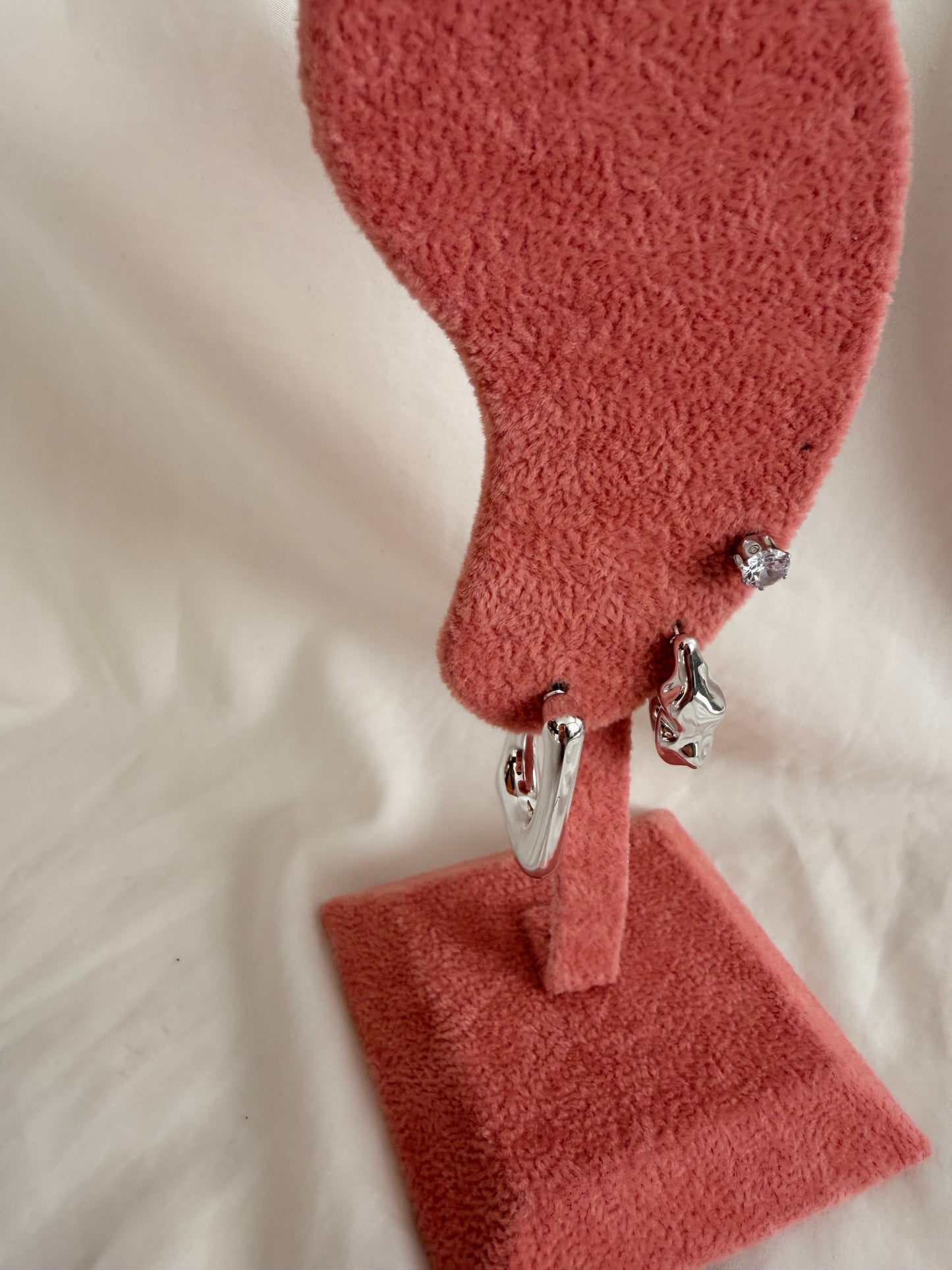 Set orecchini Raffaella in plastica e acciaio inox a lobo in oro e argento