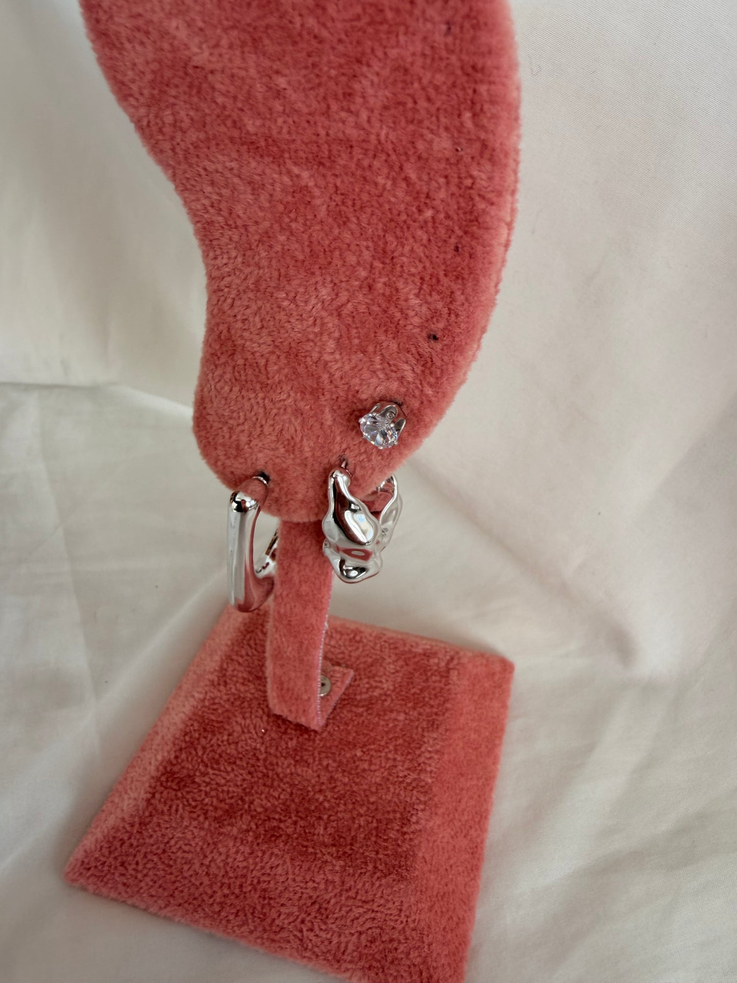 Set orecchini Raffaella in plastica e acciaio inox a lobo in oro e argento