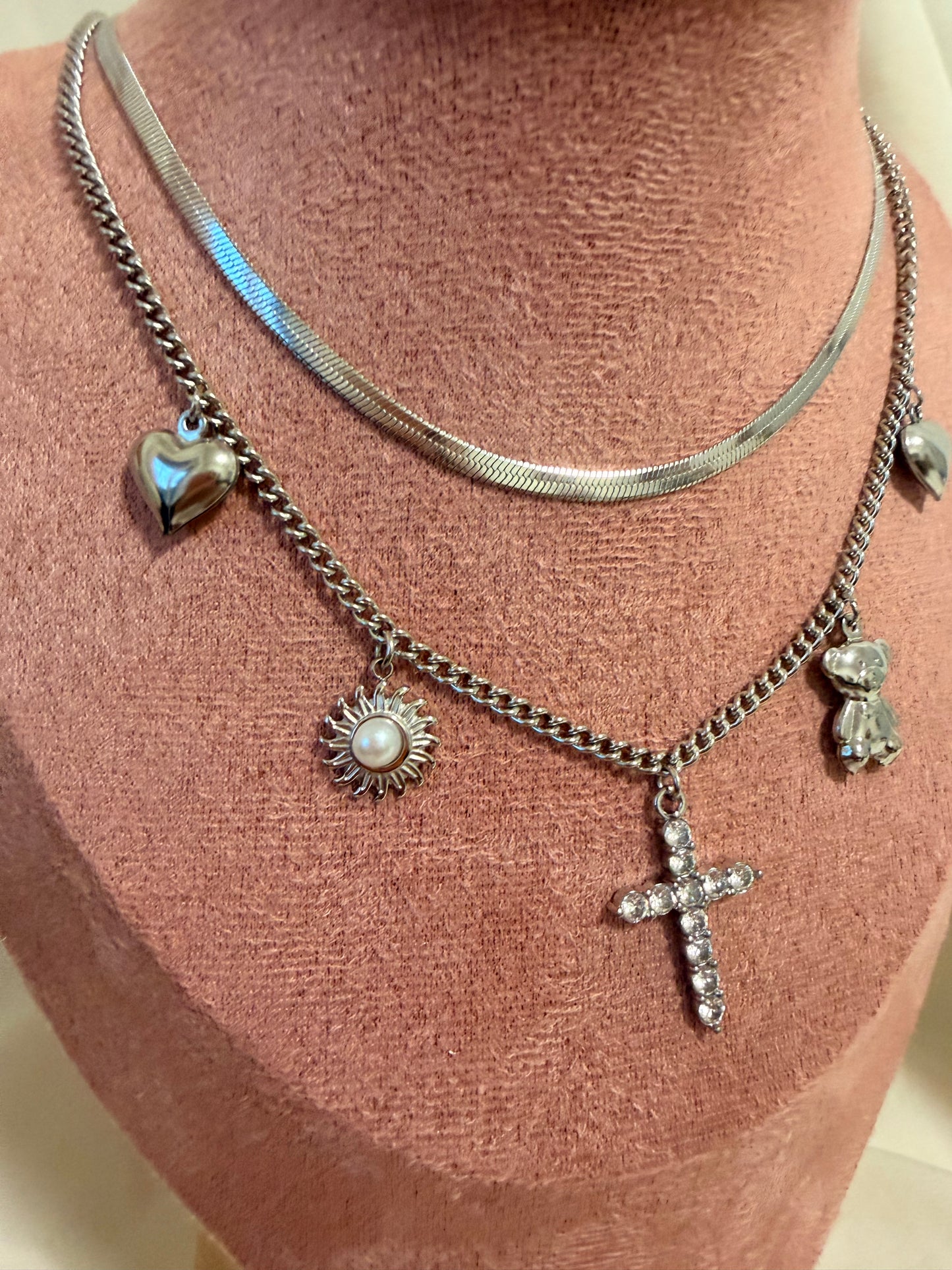 Collana Anna Special  in acciaio inox con doppia catena e ciondoli