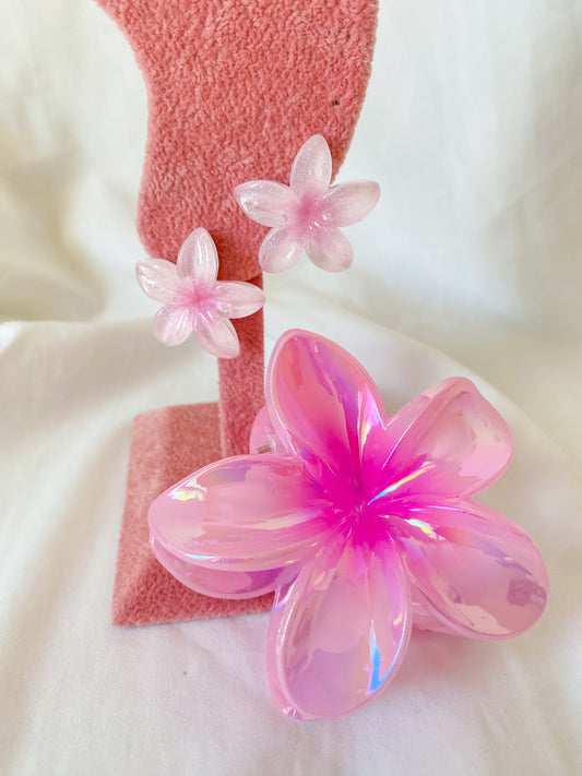 Combo orecchini+ pinza fermacapelli “FLEUR” colore rosa