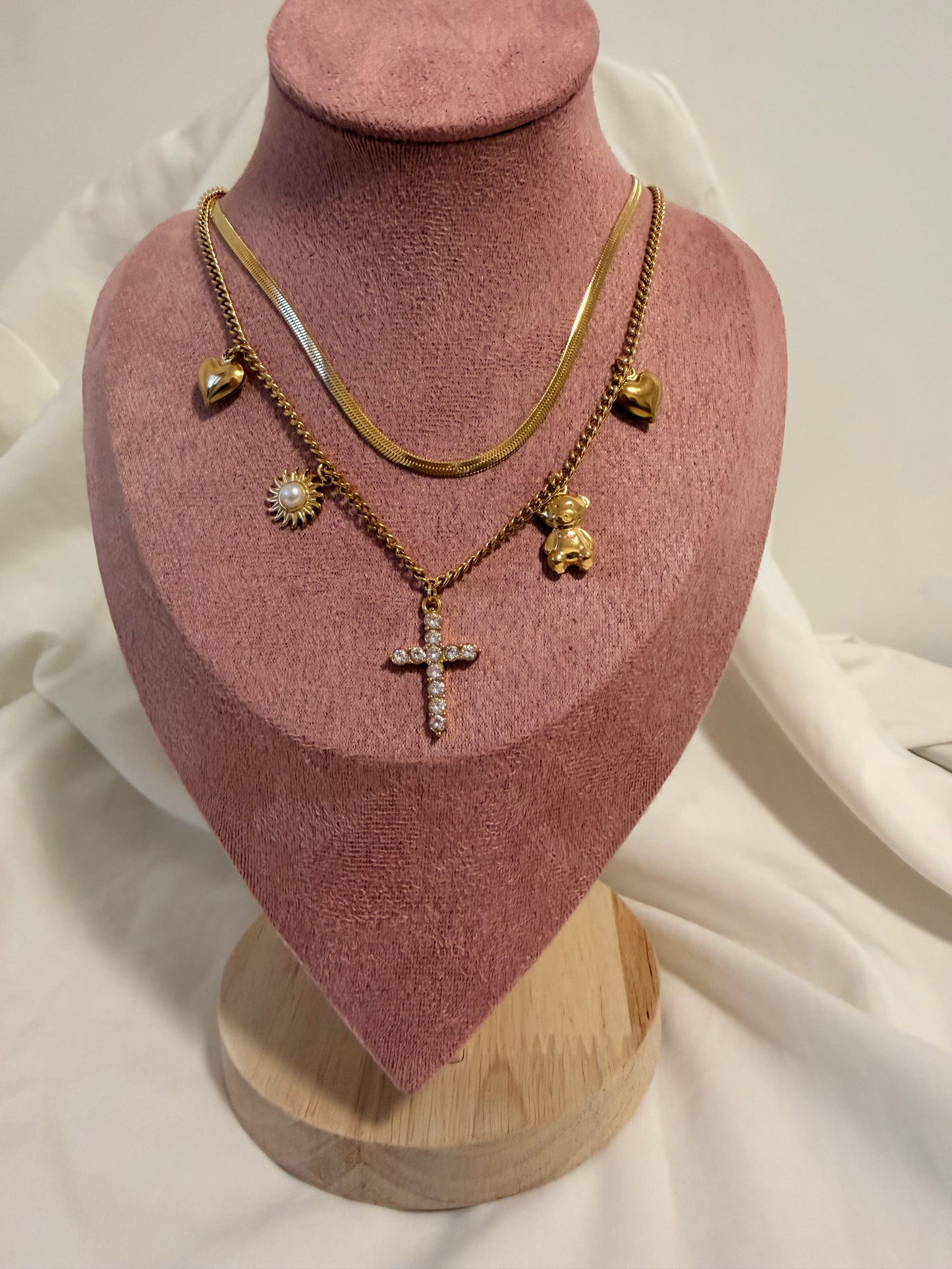 Collana Anna Special  in acciaio inox con doppia catena e ciondoli