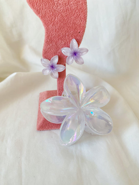 Combo Orecchini + fermacapelli “FLEUR” colore bianco e lilla