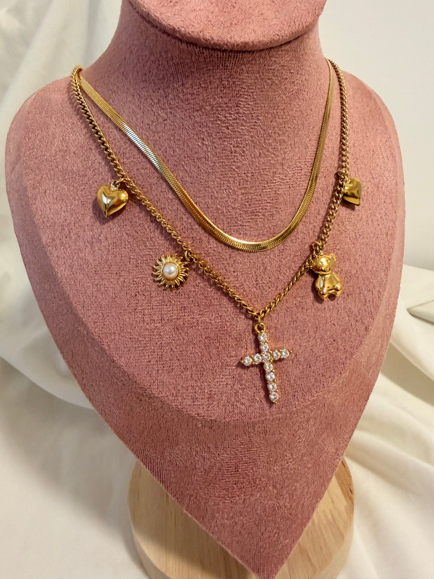 Collana Anna Special  in acciaio inox con doppia catena e ciondoli