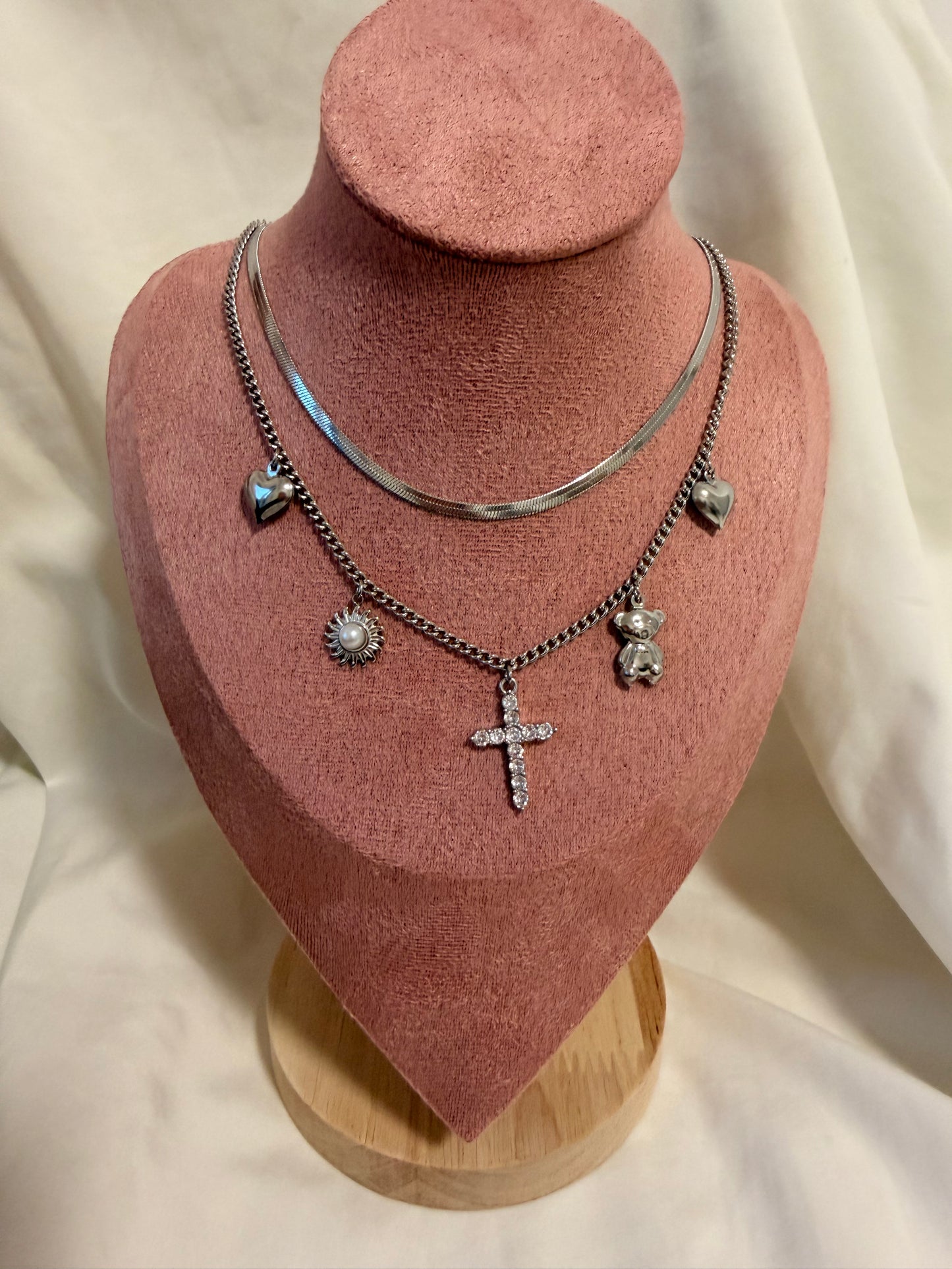 Collana Anna Special  in acciaio inox con doppia catena e ciondoli