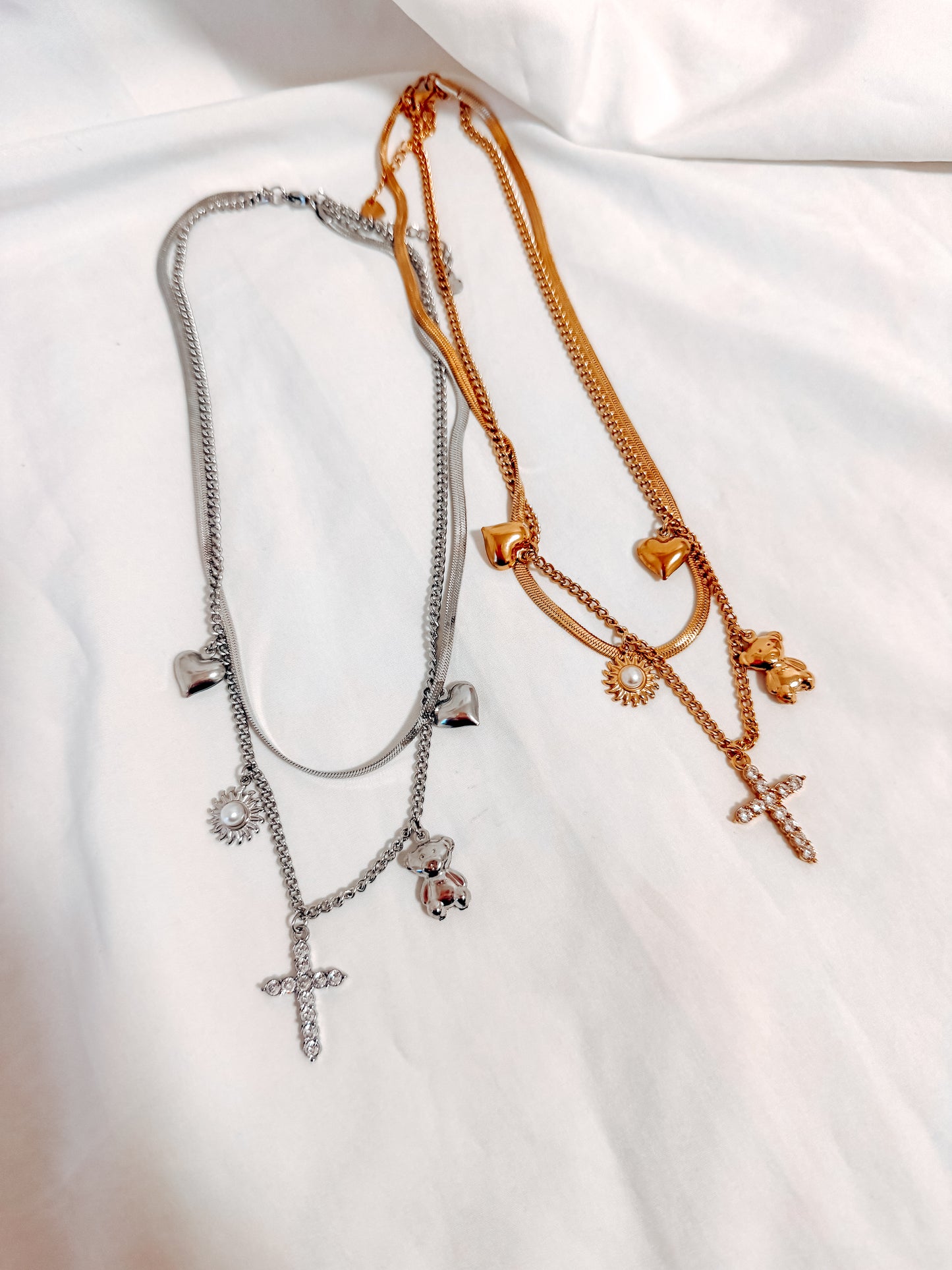 Collana Anna Special  in acciaio inox con doppia catena e ciondoli