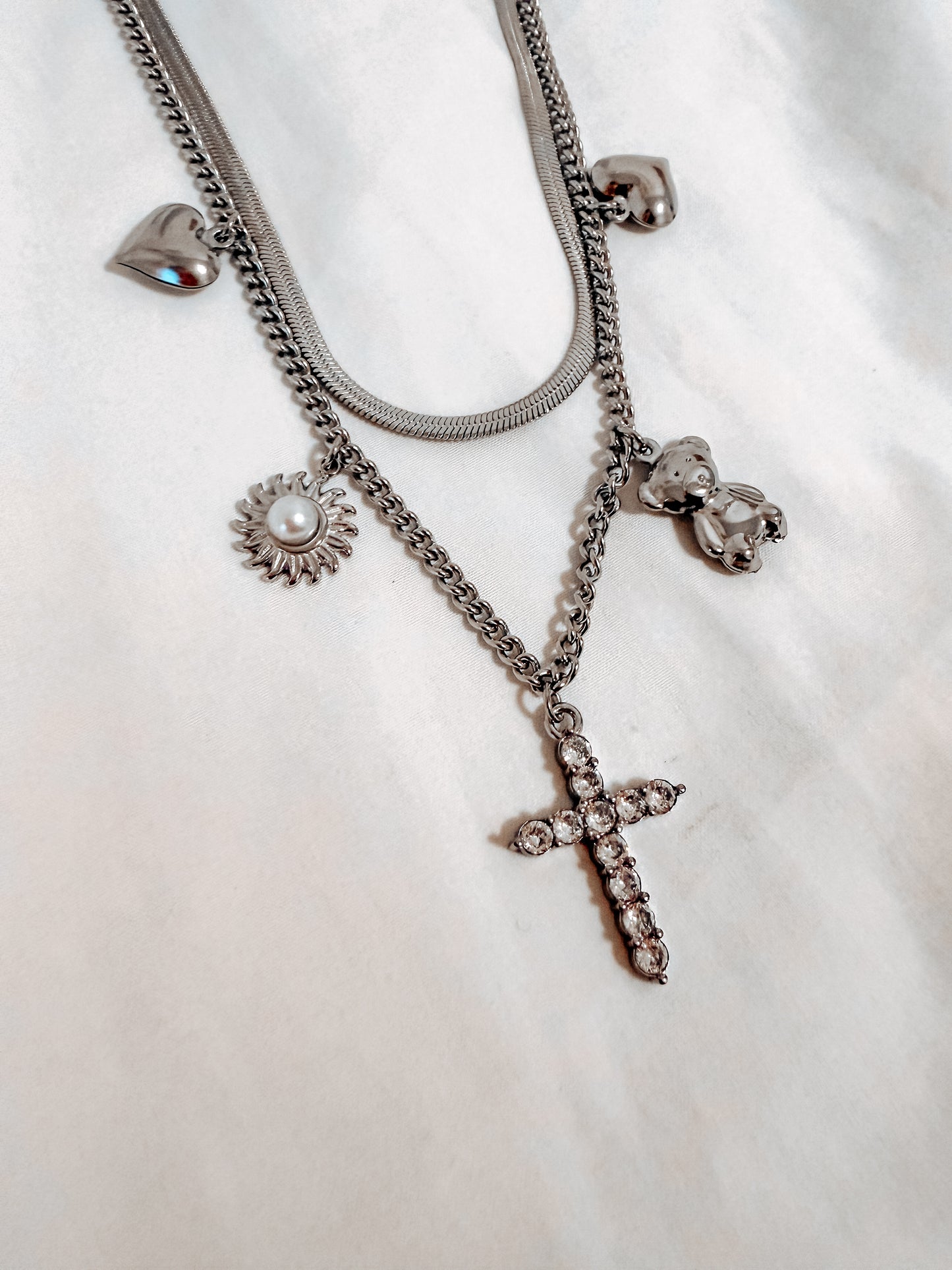 Collana Anna Special  in acciaio inox con doppia catena e ciondoli