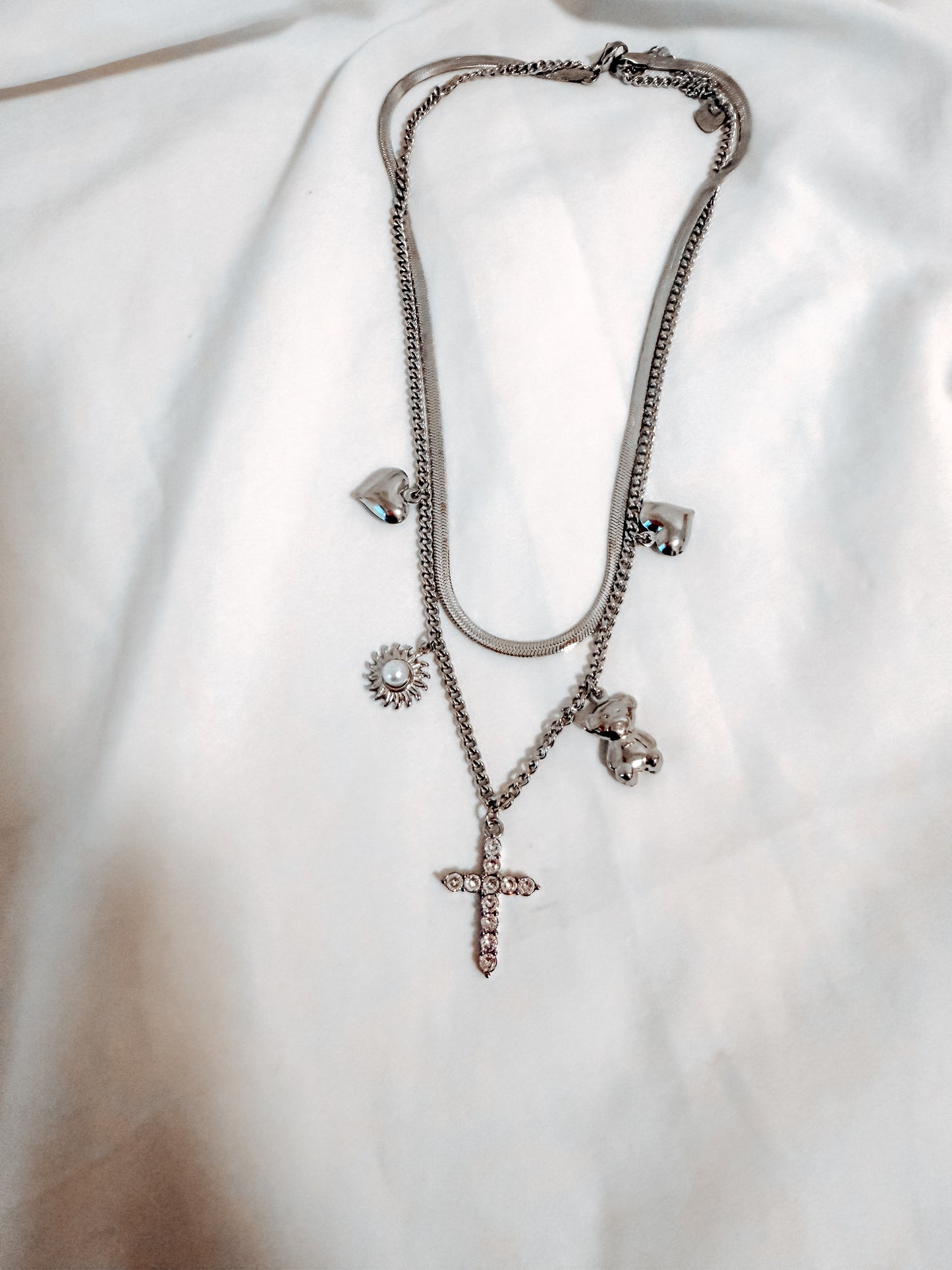 Collana Anna Special  in acciaio inox con doppia catena e ciondoli