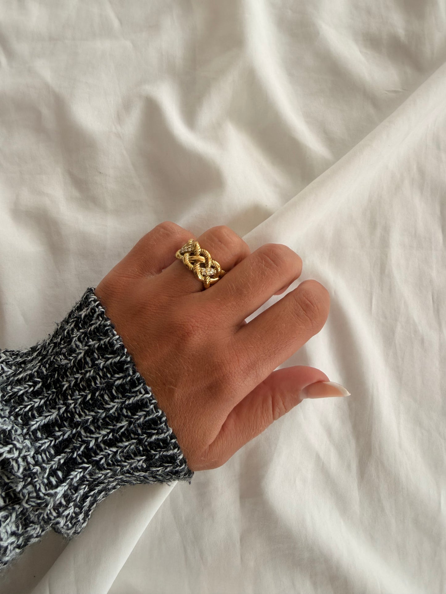 Anello Jeanne in acciaio inox con strass, regolabile.