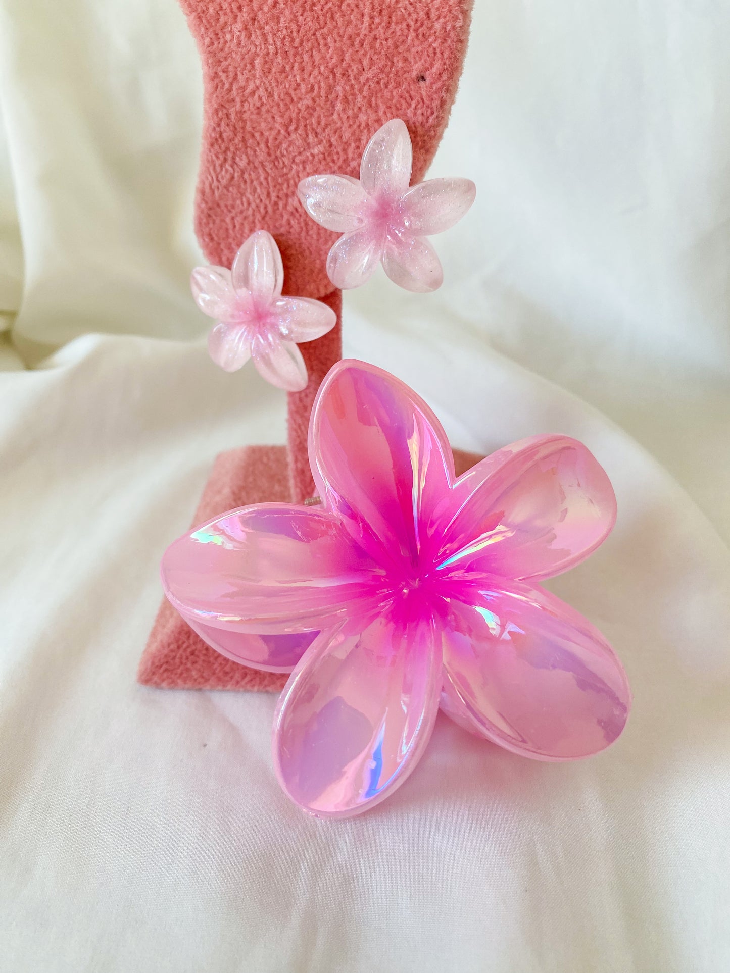 Combo orecchini+ pinza fermacapelli “FLEUR” colore rosa