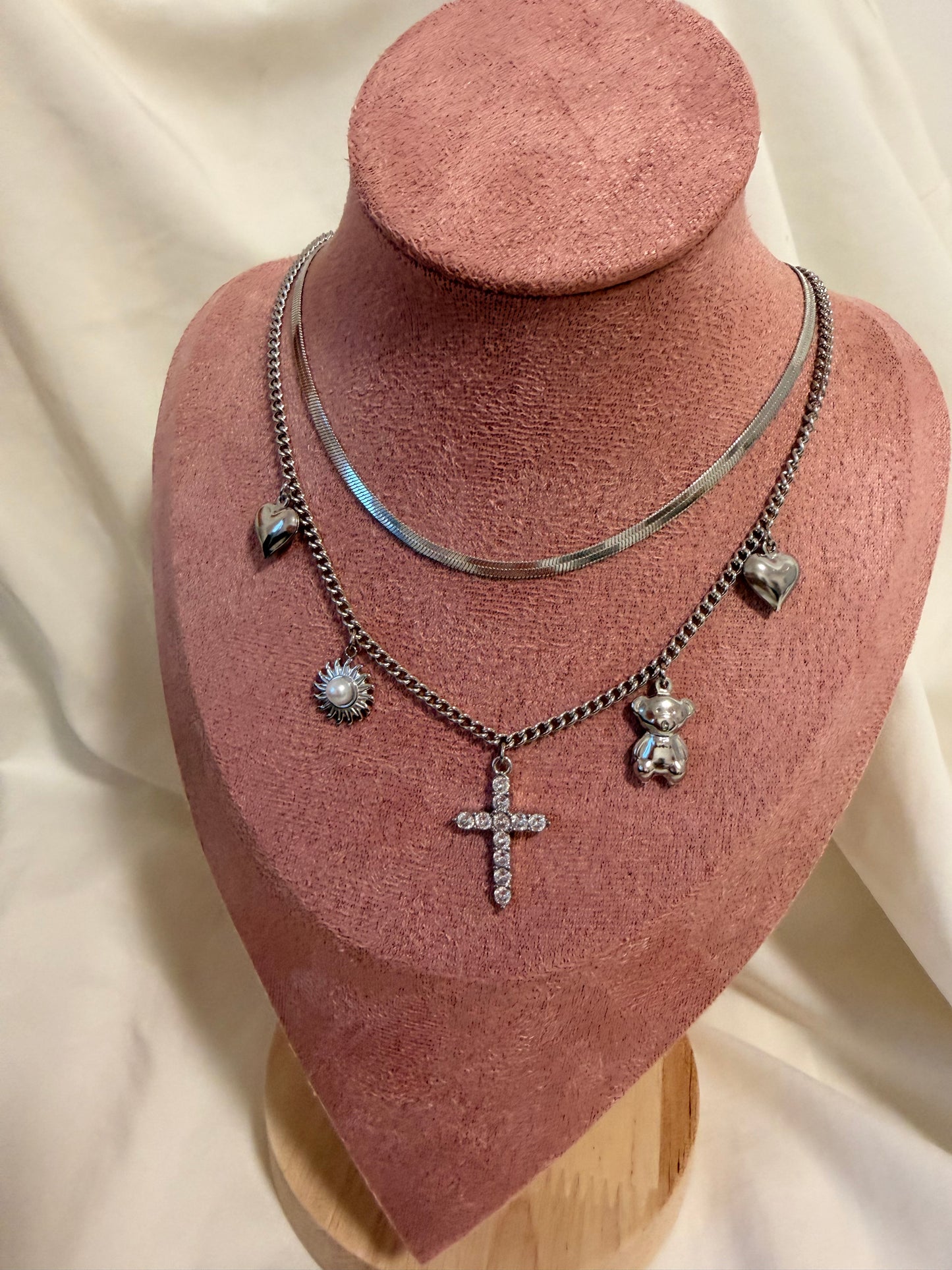 Collana Anna Special  in acciaio inox con doppia catena e ciondoli