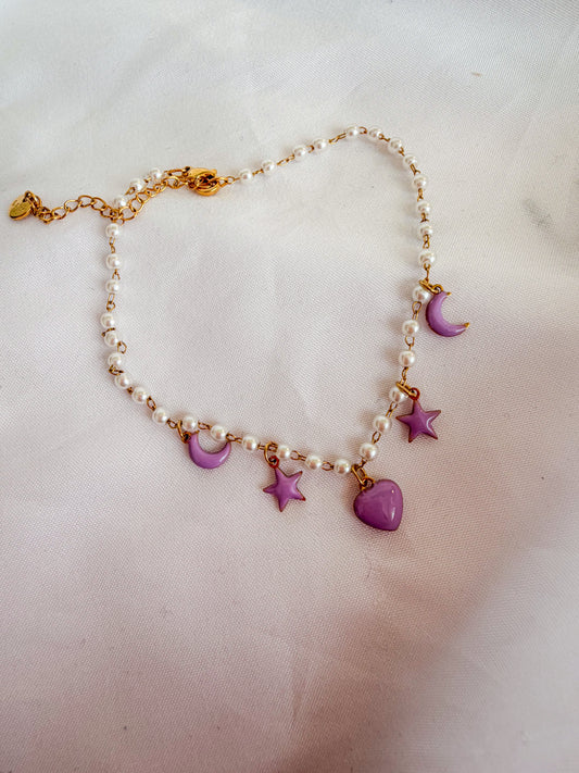 Cavigliera “Caroline special” con perline in acciaio inox. Color oro